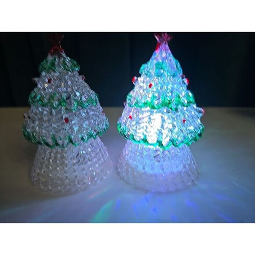 2 Color Changing Lace Glass Christmas Tree - Battery‎ Operated 4"